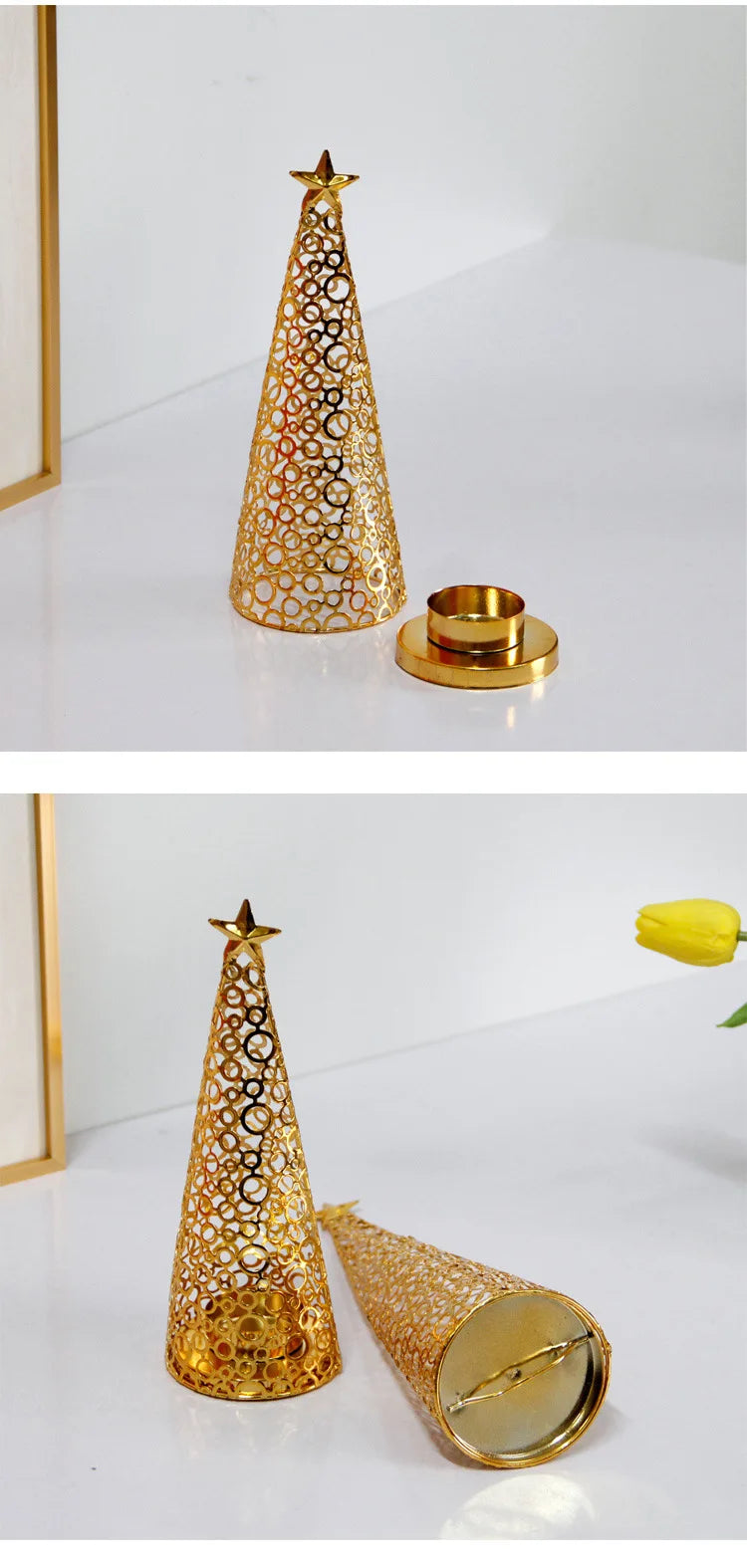 Metal candlestick in the shape of a Christmas tree