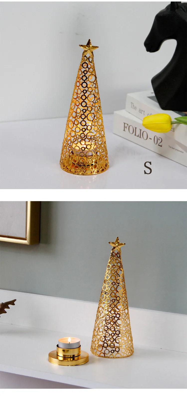 Metal candlestick in the shape of a Christmas tree