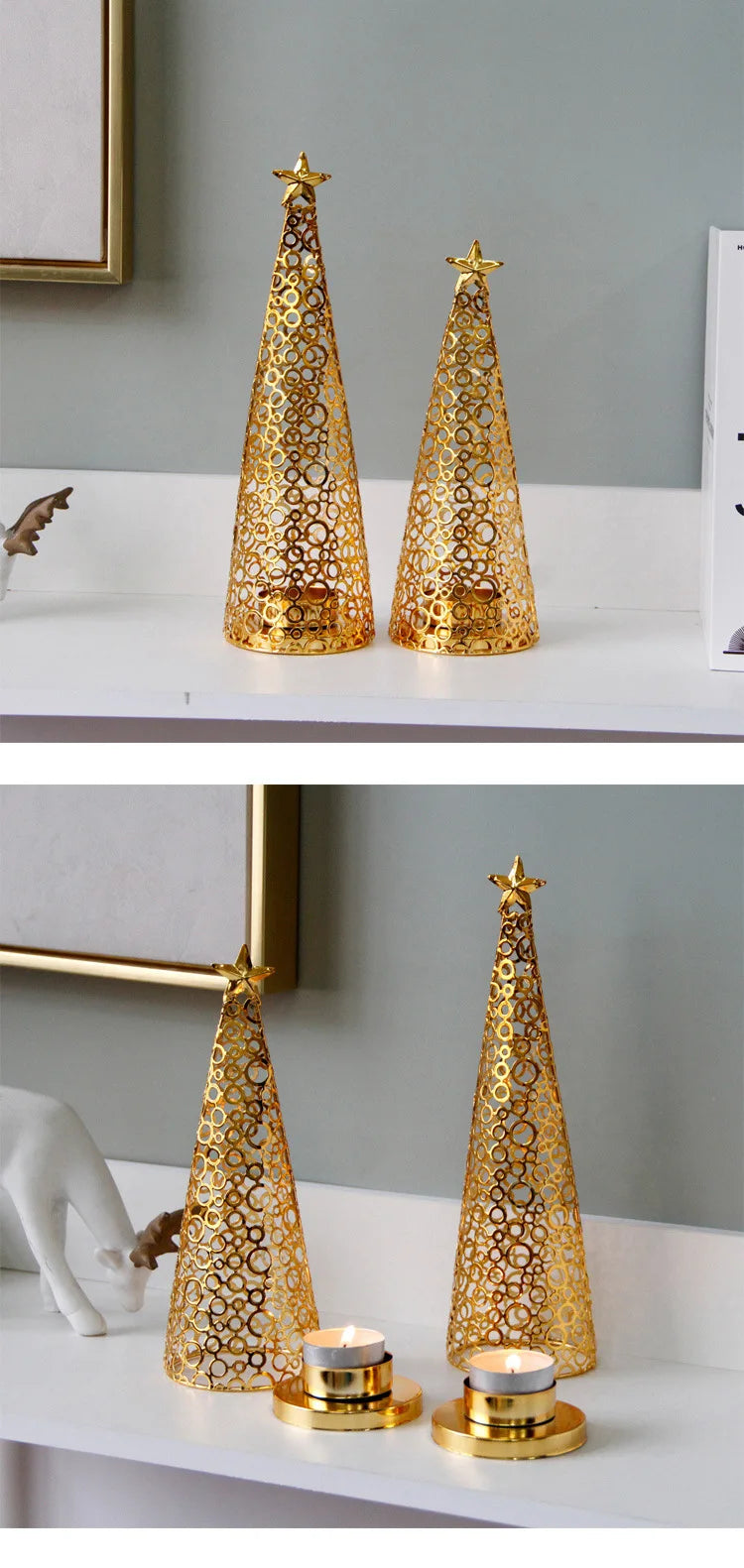 Metal candlestick in the shape of a Christmas tree