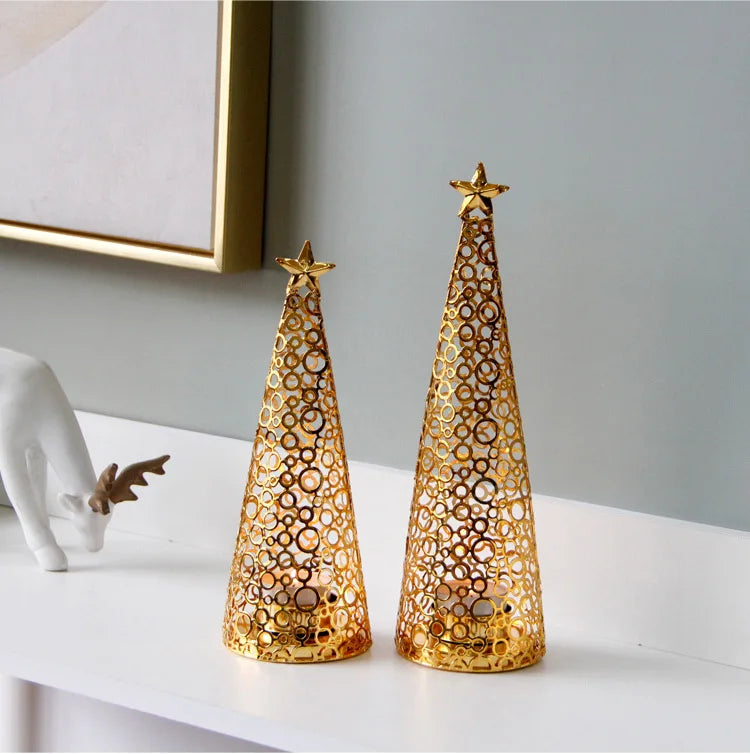 Metal candlestick in the shape of a Christmas tree