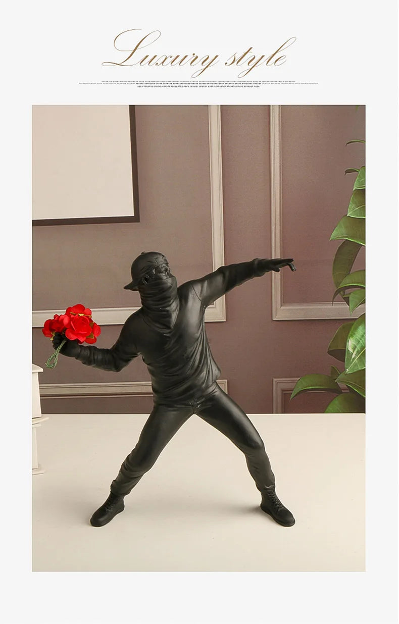 Sculpture of a Boy with Flowers - An Expression of Peace and Beauty