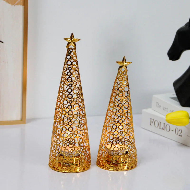 Metal candlestick in the shape of a Christmas tree