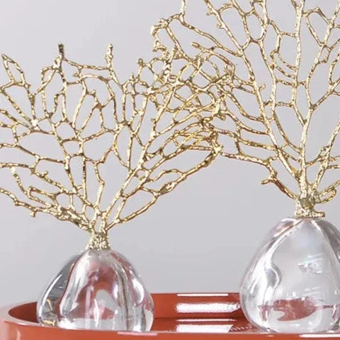 Imitation Coral Ornaments Crystal Metal Tree Glass Vase Hollow Metal Frame Resinous Coral Ocean Decorative Figurines Home Decor