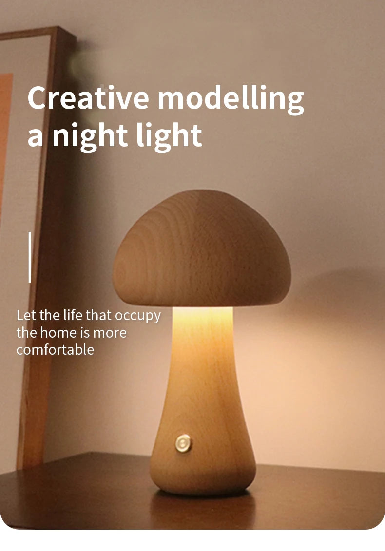 Wooden Mushroom Lamp: Soft Touch and Cozy Light