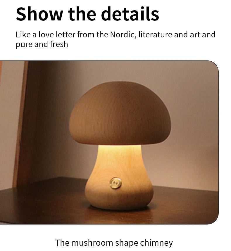 Wooden Mushroom Lamp: Soft Touch and Cozy Light