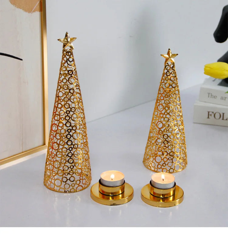 Metal candlestick in the shape of a Christmas tree