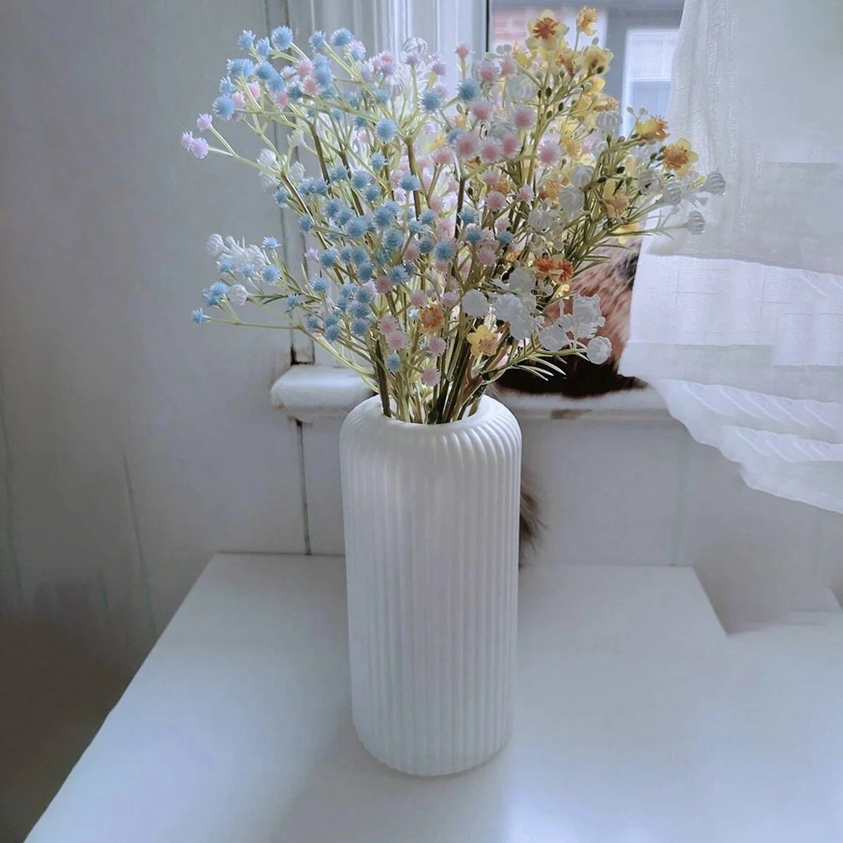 Striped Plastic Vase with Ceramic Finish for Flowers