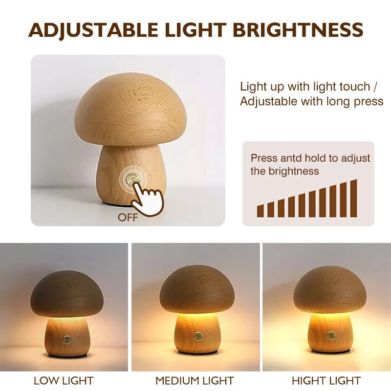 Wooden Mushroom Lamp: Soft Touch and Cozy Light