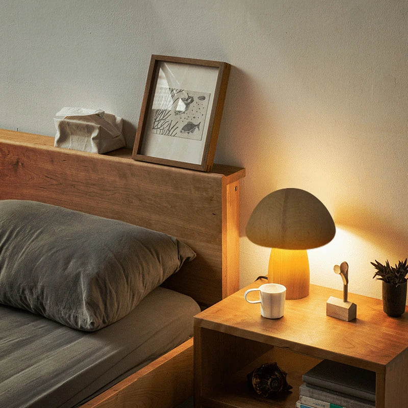 Wooden Mushroom Lamp: Soft Touch and Cozy Light