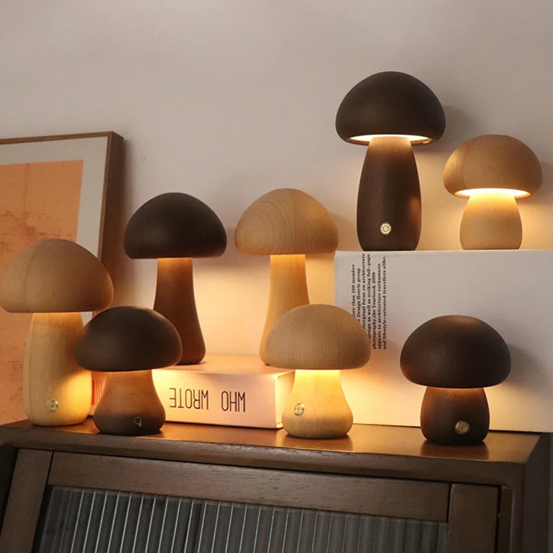 Wooden Mushroom Lamp: Soft Touch and Cozy Light