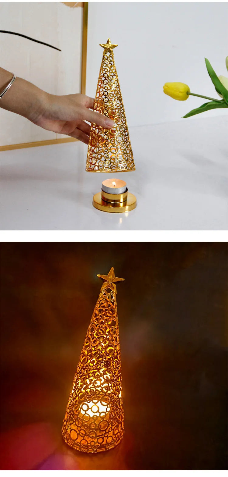 Metal candlestick in the shape of a Christmas tree