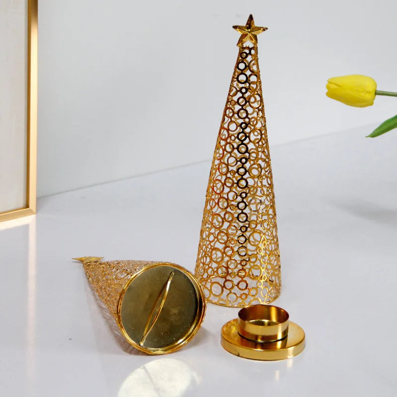 Metal candlestick in the shape of a Christmas tree